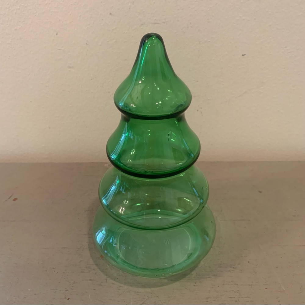 VTG Libbey Green Glass Christmas Tree Candy Holder